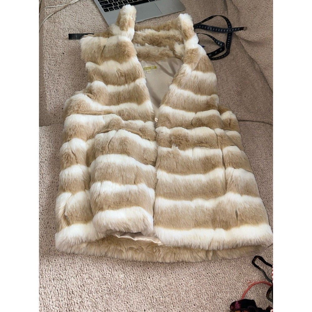 Gianni Bini Fur Striped Vest NWT
